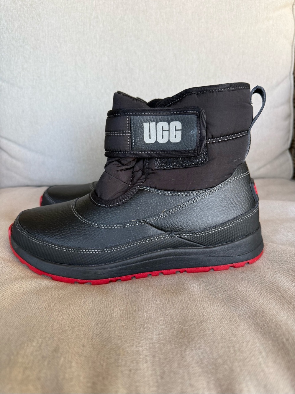 UGG Kids Black Snow Boot with Red Outsole